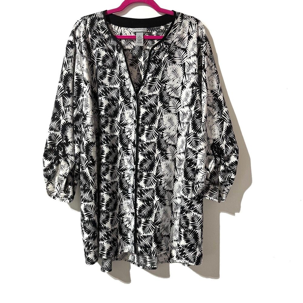 Catherines Women’s Blouse Size 4X 30 32 W Roll Tab Sleeve Button Front Shirt